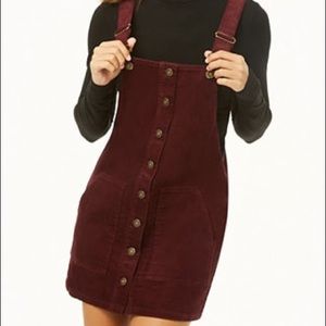 Corduroy burgundy button front overall dress